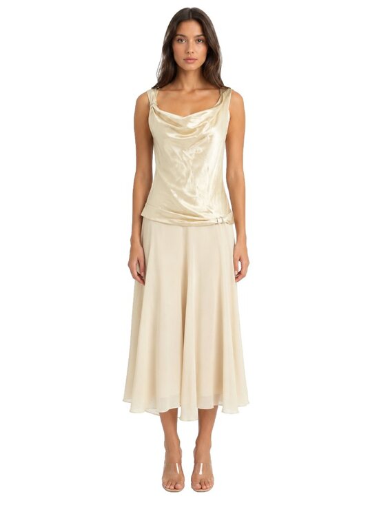Liz Claiborne Dresses & Skirts - Vintage Liz Claiborne Ivory Satin Drop Waist Midi Dress – Size 12